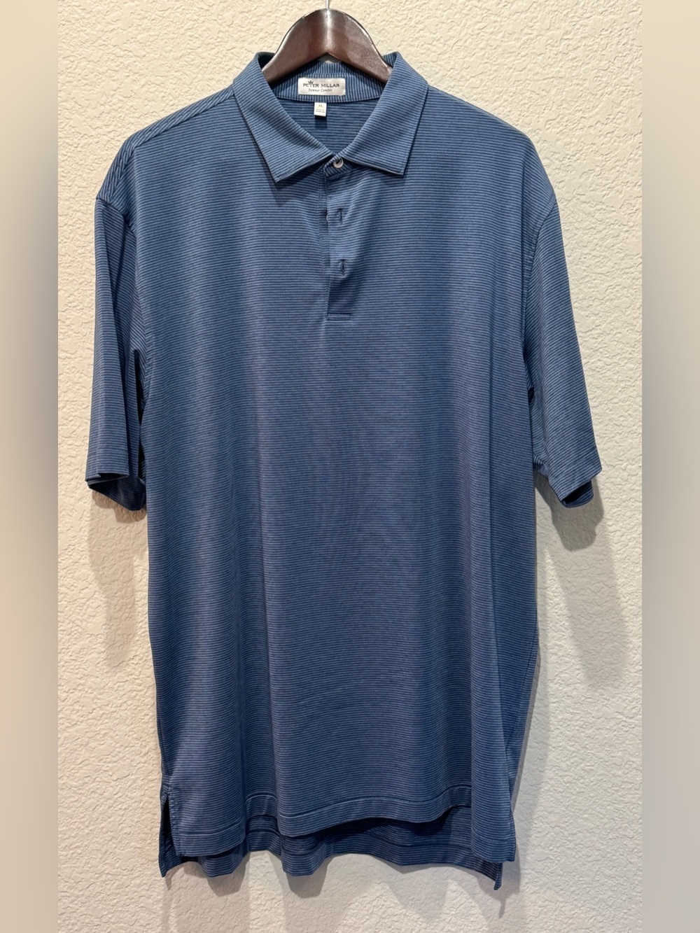 Peter Millar Slate Blue Micro-Stripe Short Sleeve Polo, Size XL